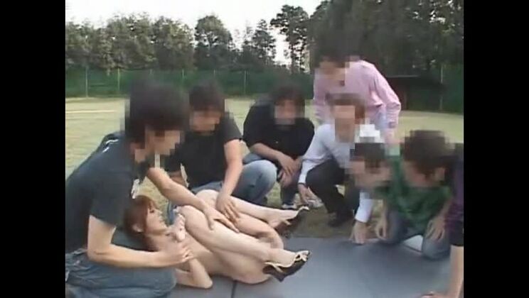 Incredible flat chested Japanese Rin Tokiwa having a wild gangbang in public