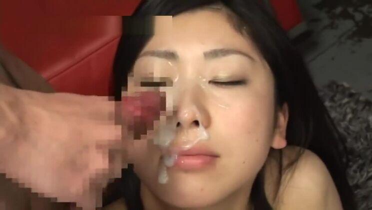 Adorable asian female receiveing huge facial cumshot
