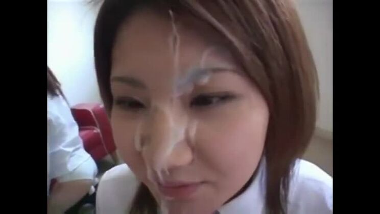 Amazing Japanese hussy receiveing a cumshot on her face