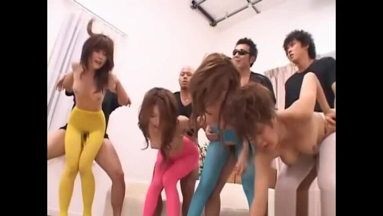 Fetching oriental whore in gangbang sex video