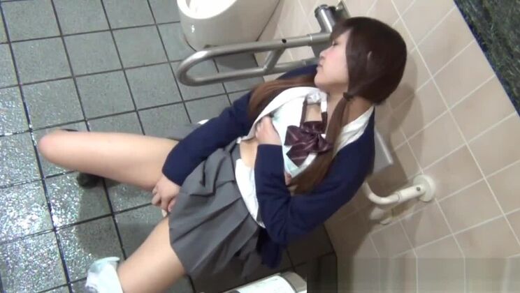 Mellow Japanese harlot in public place